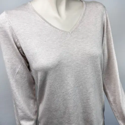 T Tahari Tan Heathered Knit V-Neck Sweater