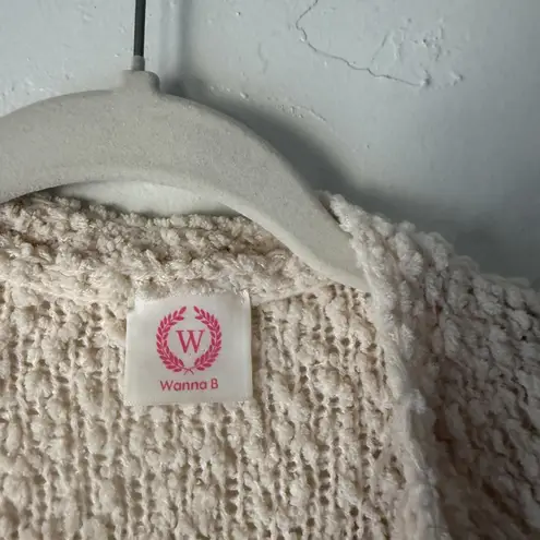 Wanna B Cardigan Sweater Womens Large Beige Open Front Soft Boucle Knit Pockets