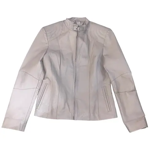 Vintage y2k early 2000s Decoded Women's Light Pink Leather Jacket Size M