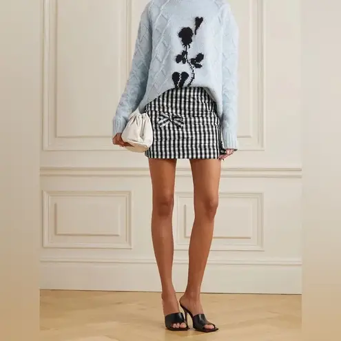 Bernadette Taffi Bow Detail Checkered Taffeta Mini Skirt NWT Size 44 Black