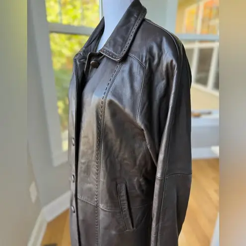 Vintage Studio Works Chocolate Brown Ankle Length Leather Trench Coat Size Small