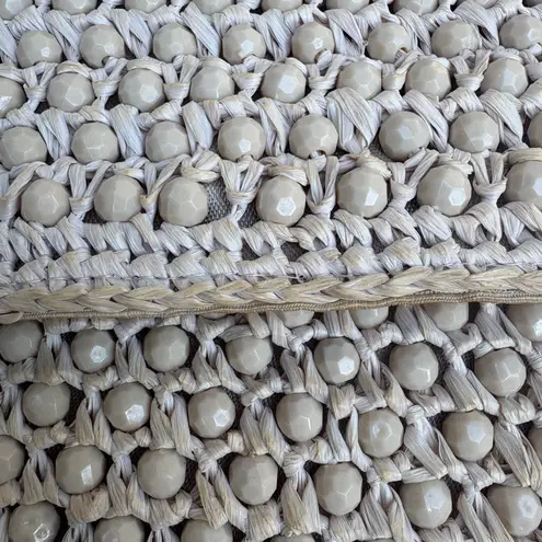 VTG Barbara Lee Purse Cream Beaded Rattan Straw Clutch Small Made in Italy