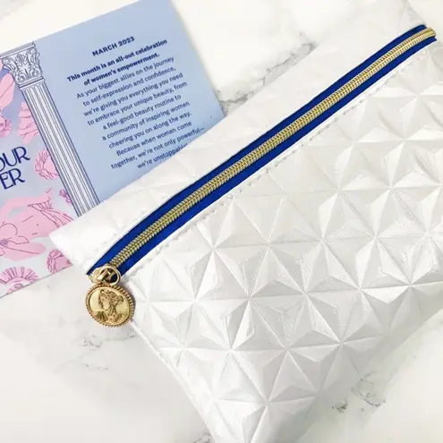 Ipsy Silver Geometric Silver Blue Makeup Bag — Brand New — March 2023 Glam Bag