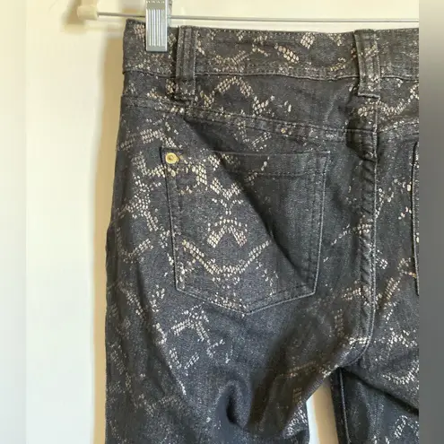 INC International Concepts Petite Black Foil Gold Snakeskin Skinny Jeans #Gr