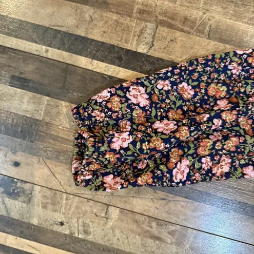 Elodie Floral Print Balloon Sleeve Blouse Navy Pink Romantic Top Size L