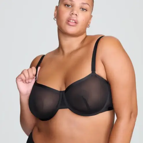 New CUUP The Balconettte Mesh Bra Size 34H Black Underwire Sheer Balconet