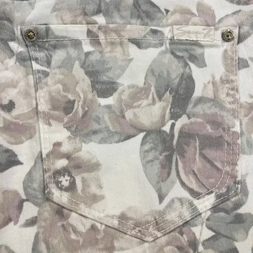 Seven7  Tummyless High Rise Skinny Pastel Floral Jeans Cream Pink Gray Size 10