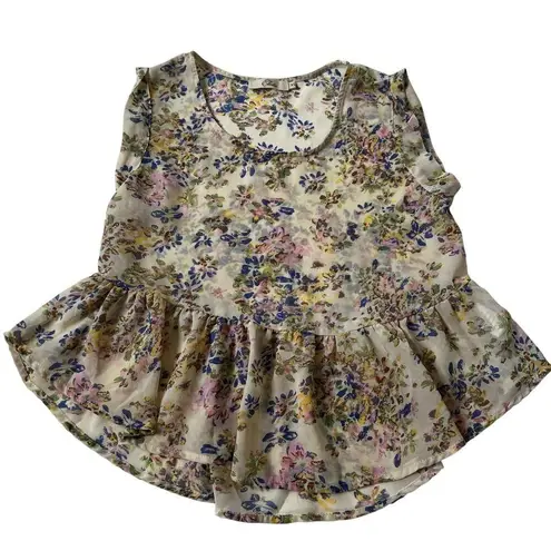 Elodie Ivory & Multicolor Floral Sheer Crop Top Women Size XS | 41-57