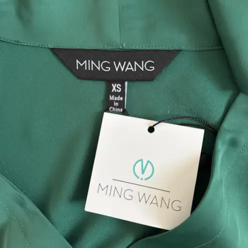 Ming Wang NWT Button Down Emerald Green Tie Long Sleeve Blouse