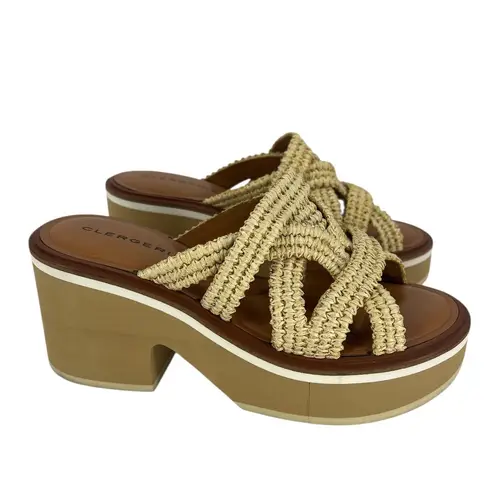 Clergerie Chermy Raffia Platform Mules Beige Natural Size 36 Brown