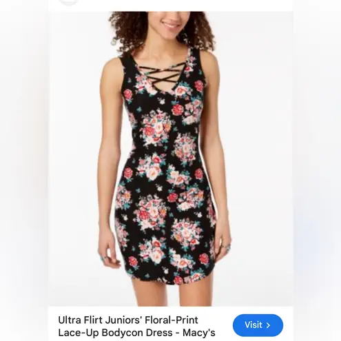 Ultra Flirt Black Pink Floral Mini Dress | Size Medium