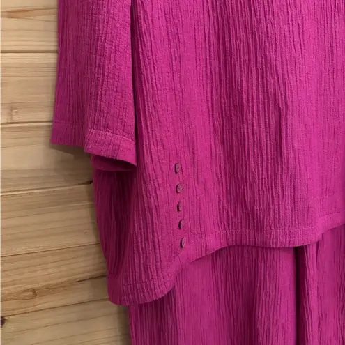 Soft Surroundings XL Magenta Oceo Tunic Wide Leg Gauze Textured Set Lagenlook
