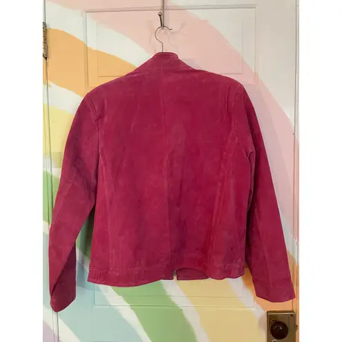 Reed Leather Co. Pink Suede Jacket Women’s Large Vintage Style Zip Up Moto Coat Red