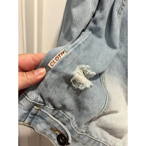 Trademark Brooklyn Cloth Distressed Denim Jacket Light Wash Blue Womens Medium