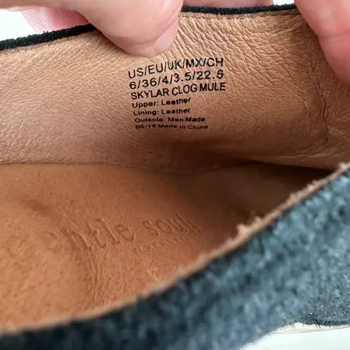 Gentle Souls - Skylar Wedge Mules Black Suede Leather Wood Block Heel