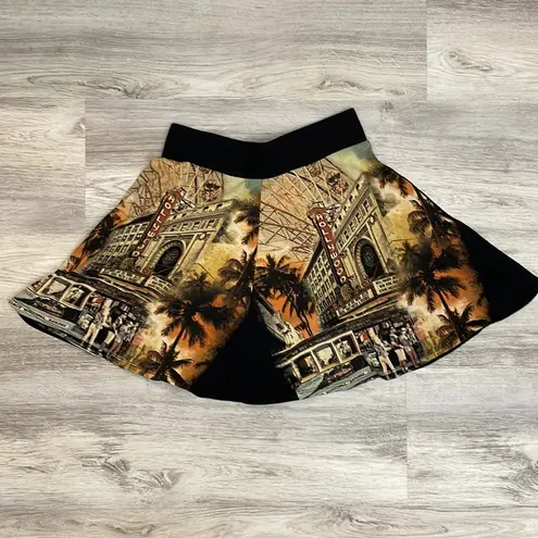 5ifth Degree Black Graphic Historic Hollywood Print Mini Circle Skirt Size Large