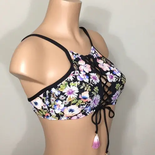 Kenneth Cole  Reaction hi-neck floral bikini top.