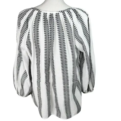 Premise  Bohemian Balloon Sleeve Tunic Top Striped White Black Tassels Boho L