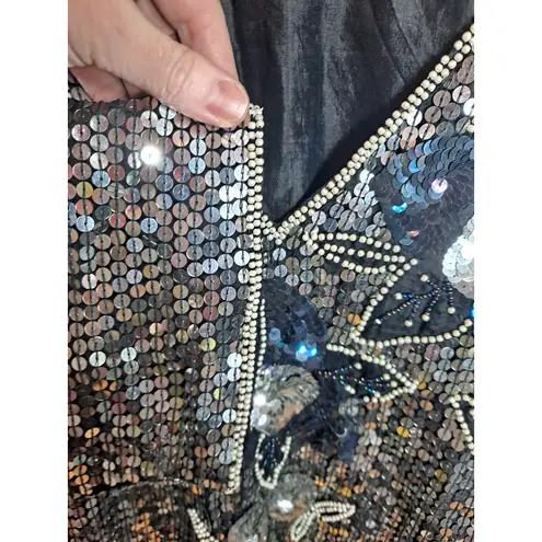 Women's Multicolored Floral Sequin Pure Silk V