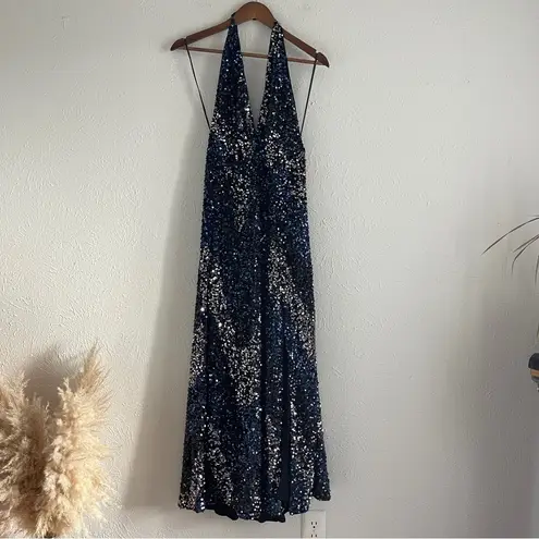 Free People  Glitter & Gold Midi Sequined Halter Dress Size L Open Back thumbnail 2