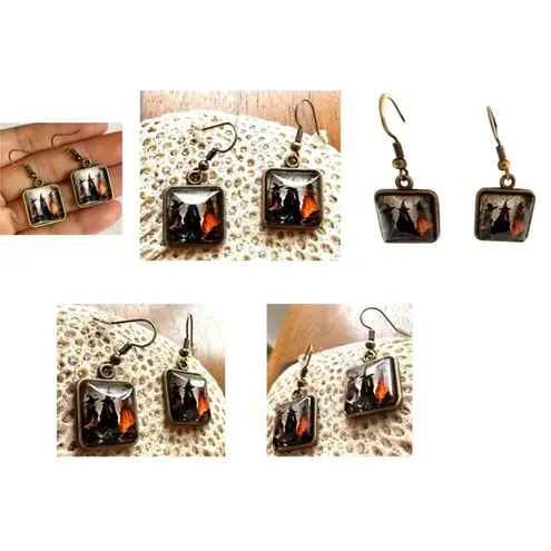 Macbeth Three Witches Earrings Halloween Supernatural Power Dark Force Literatur Gold