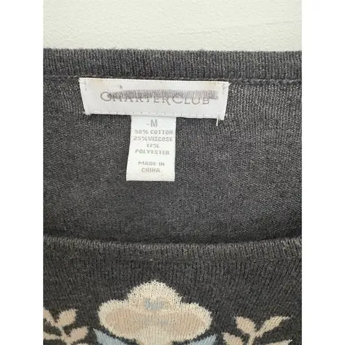 Charter Club Women's M Black Floral Pullover Sweater Long Sleeve Casual