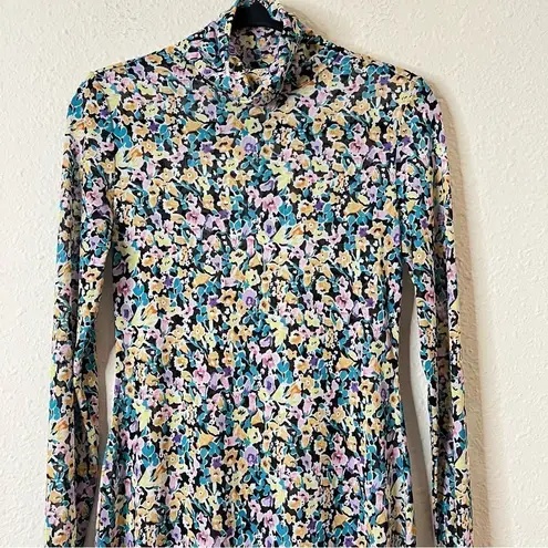 AFRM Shailene Floral Sheer Long Sleeve Dress Size Medium Blue