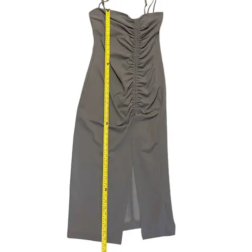 ZARA  Gray Maxi Ruched Slit Party Dinner Maxi Dress Size Large