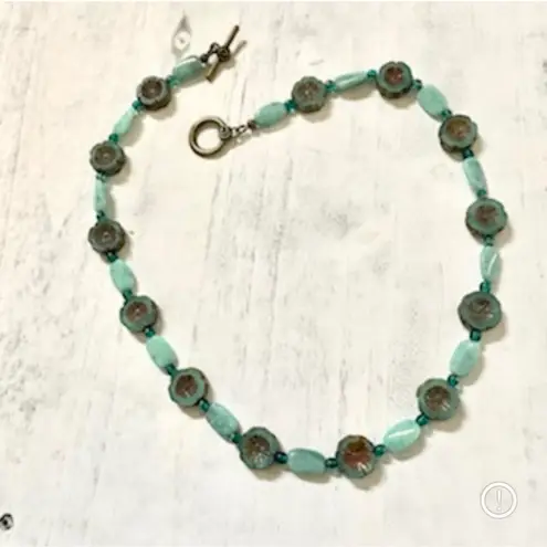 Czech glass aqua colored necklace and earrings set