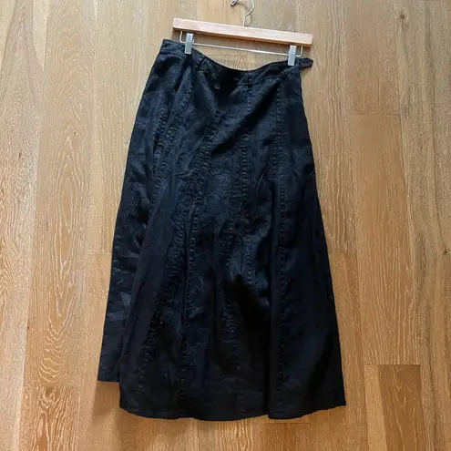 FOR THE REPUBLIC Black Midi A-Line Skirt for Work 100% linen