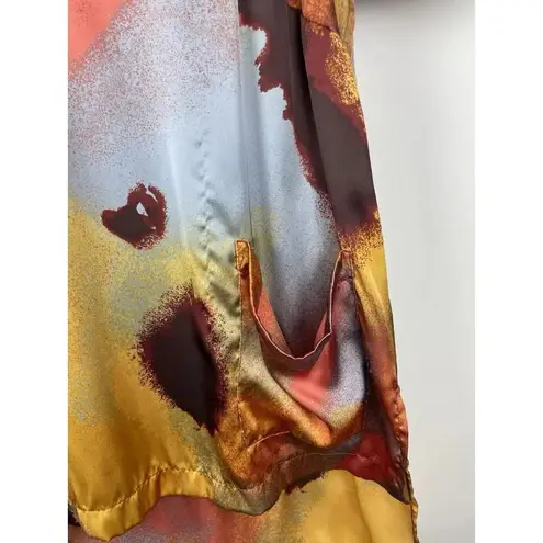 Melissa McCarthy Seven7 Women's Abstract Sunset Short Sleeve Satin Blouse Sz 2X Orange