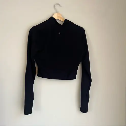 90 Degree Womens Interlink Ribbed Half Zip Long Sleeve Crop Top Jacket Medium Black