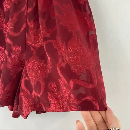 Victoria's Secret Vintage 80s Victoria Secret Red Pajama Set Small Sheer Metallic Floral Jacquard