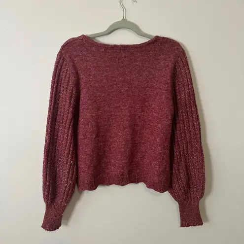 Frye  berry red knit v-neck long sleeve sweater size L