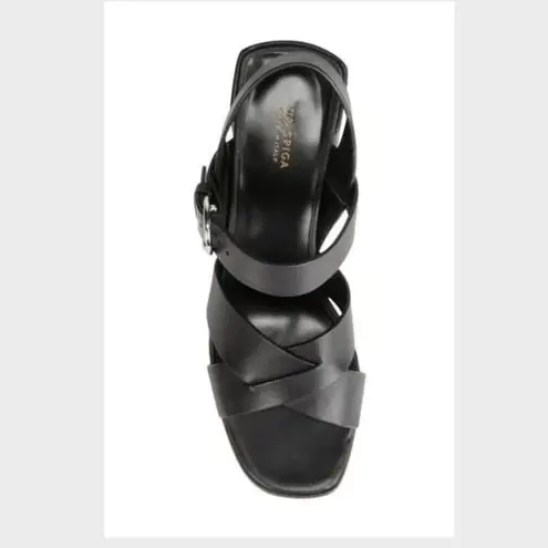 NWT Via Spiga Opal Leather Block Heel Sandal Black Size 7