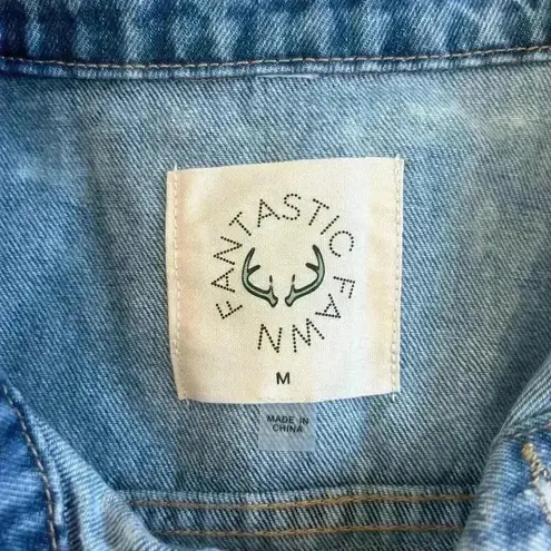 Fantastic Fawn Blue Fringed Western Distressed Denim Jacket Womens Size M