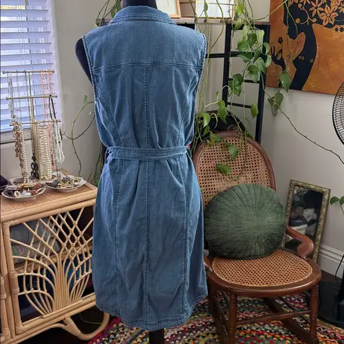 Soft Surroundings  Blue Chambray Denim Button Up Sleeveless Waist Tie Midi Dress thumbnail 2