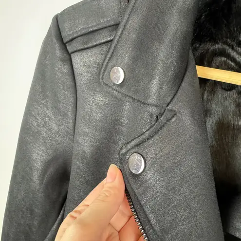 The Kooples Sport Womens Moto Jacket Sz Medium Black Faux Fur Lined Grunge Goth