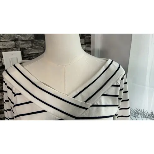 Gibson Latimer Top Women SZ S Bell Sleeve White Blue Striped Boho Cottage Core