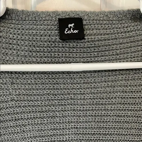 Echo Gray Chunky Knit Open Front Bolero Shrug with Long Sleeves