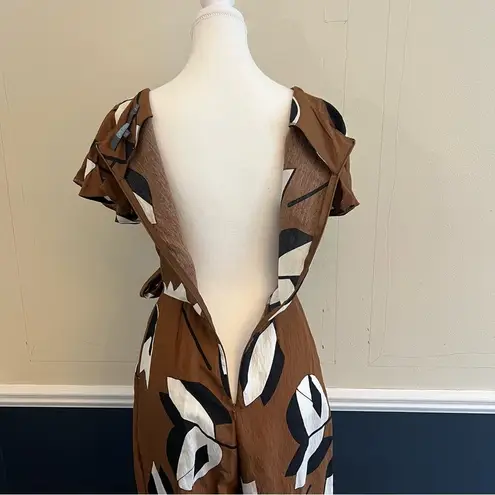 Anthropologie Eva Franco Miranda Tulip Floral Jumpsuit Size 4 Short Sleeve Brown