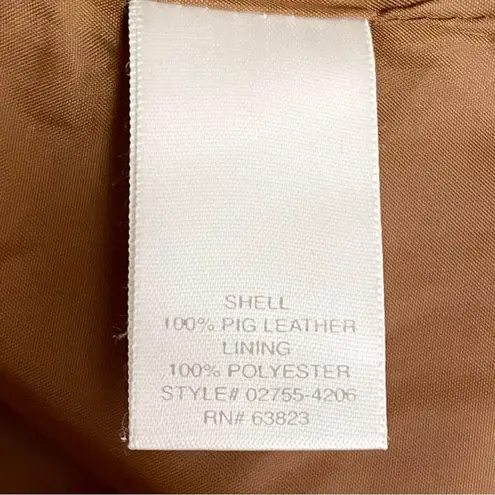 Christopher & Banks Cognac Suede Leather Jacket Size XL Zip Front Crochet Trim