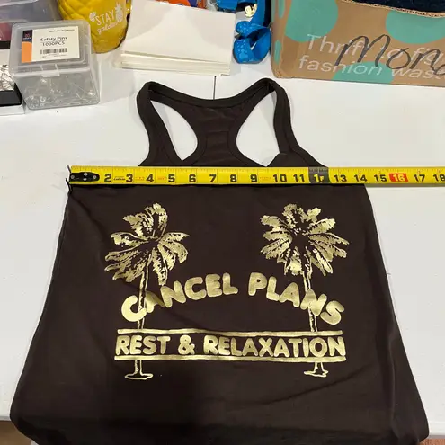 Chaser  Brown Racer Back Tank Top Cancel Plans Palm Tree Rest & Relaxation XS