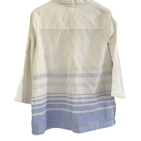 Sigrid Olsen Linen Popover Tunic Top Striped Button Size Medium Nautical Beach