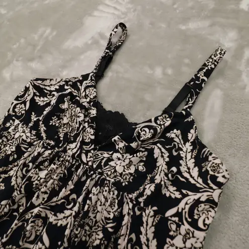 Soma Black White Floral Night Gown Chemise Adjustable Straps Women's Small