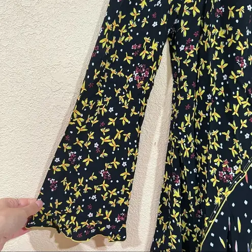 Derek Lam 10 Cosby Catia black yellow floral long bell sleeve dress