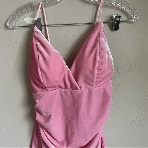 None Unbranded Bubblegum Pink Velour Body Con Faux Wrap Mini Dress
