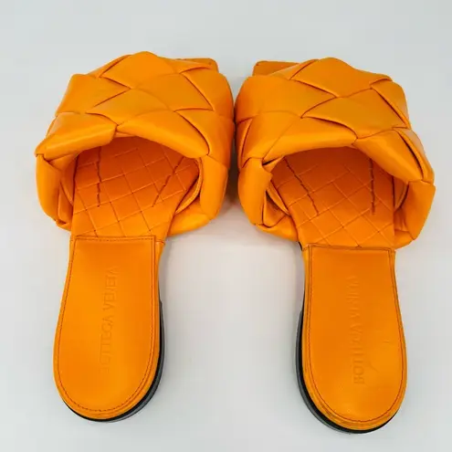 Bottega Veneta LIDO INTRECCIATO TANGERINE WOVEN LEATHER FLAT SANDALS SIZE EU 35