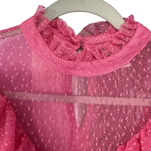 River Island  Pink Lace Ruffle Longsleeve Top Size 10‎ Gender Reveal Polka Dot