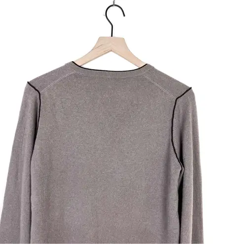 Magaschoni  100% Cashmere V-neck Long Sleeve Pullover Knit Sweater in Taupe